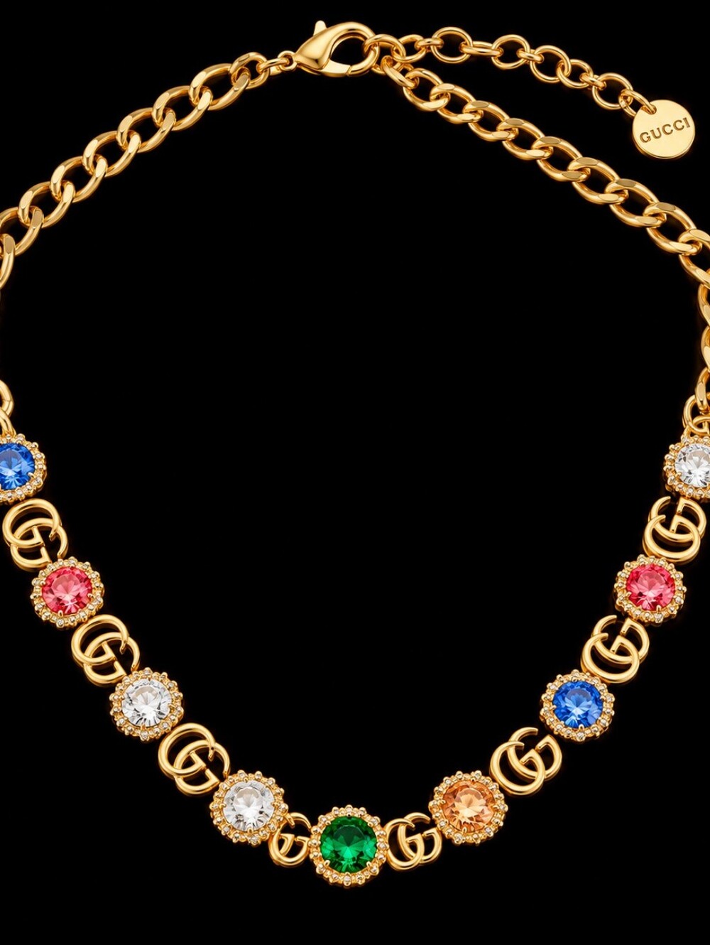 Gucci Elegant Gold Multicolor Gemstone Necklace